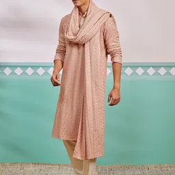 VASTRAMAY Men Ethnic Motifs Embroidered Regular Sequinned Kurta with Trousers & With Dupatta image 4