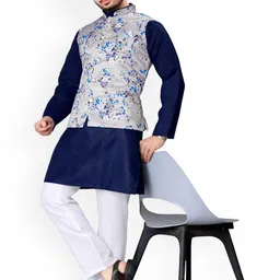 PulseIQ Men Regular FloralKurta with Pyjamas and Jacket image 2