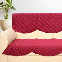 Bajo's Red Solid Velvet 2 Piece Sofa Cover-image-50