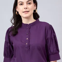 Style Quotient Mandarin Collar Puff Sleeve Top-picture-16