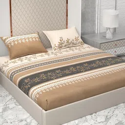 Star Weaves Brown & White Printed 350 TC Fitted Bedsheet Set-1.82 m x 1.82 m-image-30