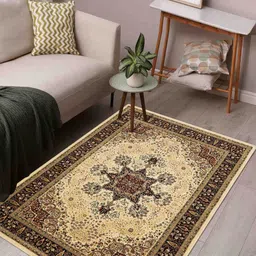 OBSESSIONS Beige Ethnic Motifs Anti-Skid Polypropylene Carpet-80