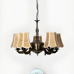 Devansh Beige Bamboo Vintage shade with Antique Golden Chandelier Metal Ceiling Lamp-92