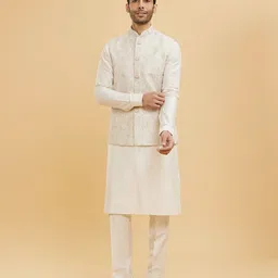 Twamev Mandarin Collar Sequinned Kurta With Churidar And Nehru Jacket-image-45