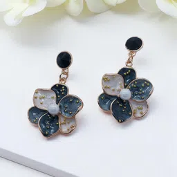 AVANT-GARDE PARIS Gold-Plated Stone Studded & Pearls Beaded Enamelled Floral Drop Earrings-image-19