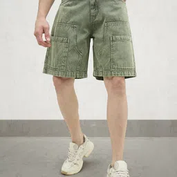 MASCLN SASSAFRAS Men Washed Cotton Denim Shorts-image-7