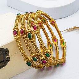 GRIIHAM Set Of 4 Gold-Plated American Diamond Studded Bangles-image-53