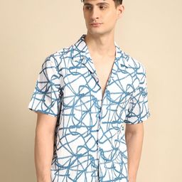 Voroxy Men Relaxed Cuban Collar Abstract Printed Polycotton Casual Shirt-image-95