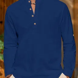 APEKTRA Men Band Collar Roll-Up Sleeves Kurta-image-64