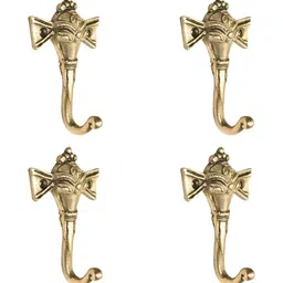 IndianShelf Goldtoned 4 Pieces Tribal Elephant Face Textured Brass Wall Hooks-image-51