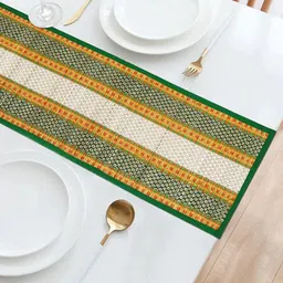 HOKIPO White & Green Geometric Rectangular Table Runner-53