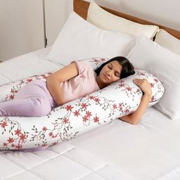 wakefit White & Red Floral Printed Fibre Filled Pure Cotton J Shaped Maternity Pillow-55