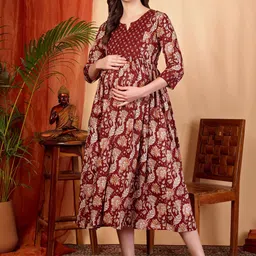 TARANJAL Women Floral Printed Maternity Anarkali Kurta-image-17