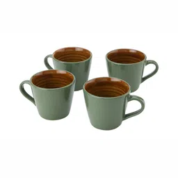 BODHI HOUSE Green & Brown 4 Pieces Ceramic Dishwasher And Microwave Safe Glossy Cups-55