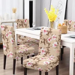 Aura Beige & White 4 Pieces Floral Printed Chair Covers-image-96