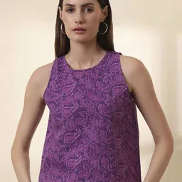 Anouk Purple Ethnic Motifs Round Neck Sleeveless Top-image-35