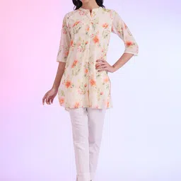 AURELIA Floral Printed Mandarin Collar Pure Cotton A-Line Kurti-image-23