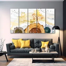 The Castle Decor White & Brown 5 Piece Wood Other Wall Paintings-image-71