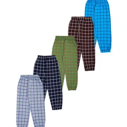 FAZZA Boys Pack Of 5 Checked Pure Cotton Mid-Rise Joggers-picture-11