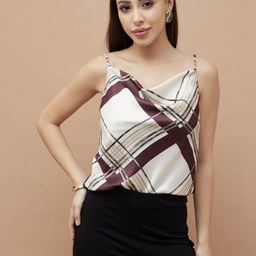 CODE by Lifestyle Women Checked Cowl Neck Shoulder Straps Top-picture-19