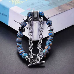 Thrillz Men Stainless Steel Silver-Plated Artificial Beaded Multistrand Bracelet-picture-31