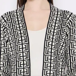 Camey Geometric Printed Open Front Woollen Shrug With Palazzos image 3