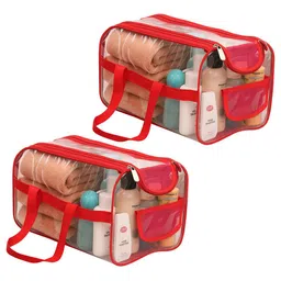 Kuber Industries Red & Transparent 2 Piece Waterproof Travel Toiletry Bags-18