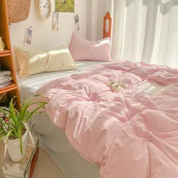 JC HOME Blue & Pink Solid Polycotton 3 Piece Double Queen Regular Bedding Set-46