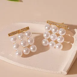 Anouk Korean Gold-Plated Pearls Beaded Square Studs image 4