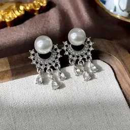 SUYUG Silver-Plated Stone Studded Drop Earrings-51