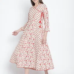 Roly Poly Floral Printed Tie-Ups Detail A-Line Midi Dress-image-26