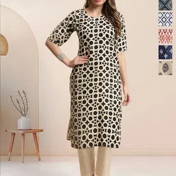 7Threads Selection Of 6 Geometric Printed Round Neck Straight Kurta-image-68