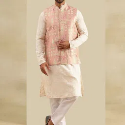 SOJANYA Men Woven Design Regular Kurta And Pyjamas With Nehru Jacket-12