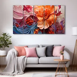 The Castle Decor Peach-Coloured & Blue 5 Pieces Floral Wooden Wall Art-picture-34