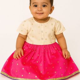 Sangria Baby Girl Pink Zari Lehenga & Off White Blouse Set-picture-20