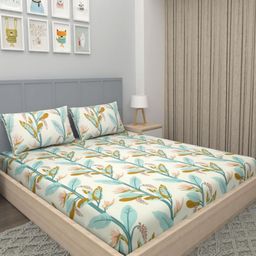 VOMZER Green 300 TC Queen Bedsheet with 2 Pillow Covers-image-75