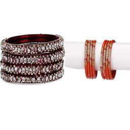 SOMIL Set Of 12 Maroon & Red Alloy Artificial Stones and Beads Antique Bangles-image-68