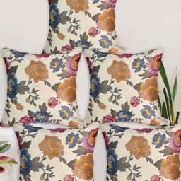 Blue Grass Cream & Black Set Of 5 Floral Velvet Square Cushion Covers-image-73