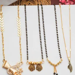 Ramdev Art Fashion Jwellery Set of 4 Gold-Plated Beaded Mangalsutra-8
