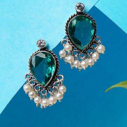 Bamboo Tree Jewels Crystals Studded And Pearls Beaded Teardrop Shaped Studs-image-92