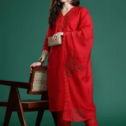Indo Era Ethnic Motifs Embroidered Sequinned Kurta with Trousers & With Dupatta-10