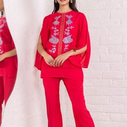 Xelov Embroidered Round Neck Top & Trousers Co-ords-image-69
