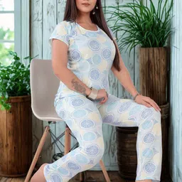 Be You Women Geometric Printed Top Pyjamas Night suit-image-55