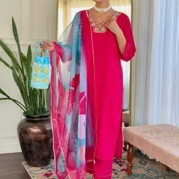 KOTRONS Women Ethnic Motifs Embroidered Regular Thread Work Kurta with Trousers & With Dupatta-picture-7