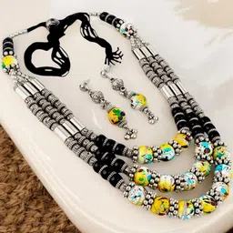 LUCKY JEWELLERY Oxidised Gunghroo Beaded Jewellery Set-picture-26