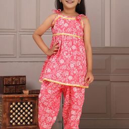 Cutiekins Girls Floral Printed Gotta Patti Shoulder Straps A-Line Kurta With Dhoti Pant-image-67