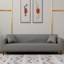 Lukzer Grey Printed Polyester 1 Piece Sofa Cover With Arms-image-91