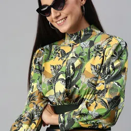KASSUALLY Women Tropical Printed High Neck Georgette Crop Top-picture-23