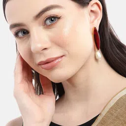 Anouk Gold-Plated Artificial Stones Studded Geometric Drop Earrings-26