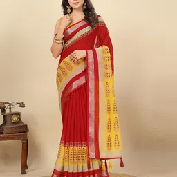 J 6 DESIGNER Ethnic Motifs Zari Linen Blend Saree-image-58